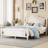 Bellemave® Queen Size Pine wooden Platform Bed with Upholstered Headboard and Panel Footboard - Bellemave